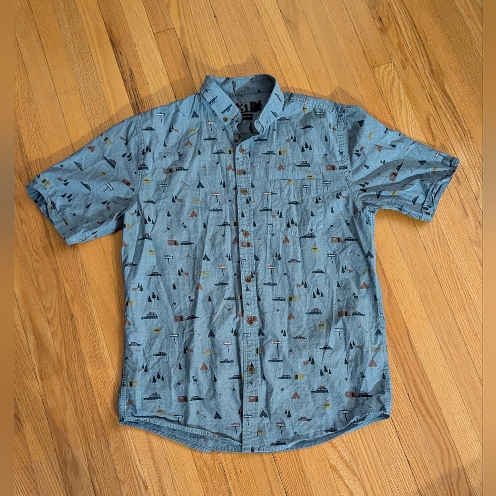 Simons Casual Blue Graphic Button Down Shirt